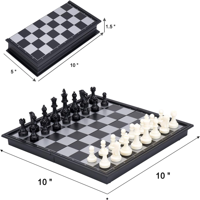 10 Inches Magnetic Travel Chess Set with Folding Chess Board 