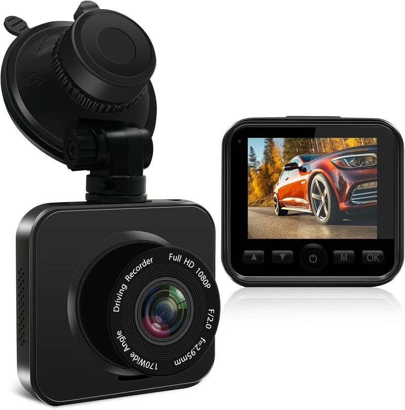 Dash Cam with 2 Inch Screen, 170° Wide Angle Front Dash Cam, Super Night Vision, WDR, Loop Recording, G Sensor, Parking Monitor