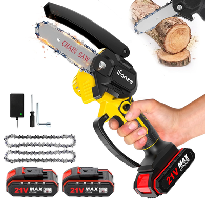 4 Inch Mini Chainsaw with 2 Batteries, Portable Cordless Handled Chain Saw for Trimming