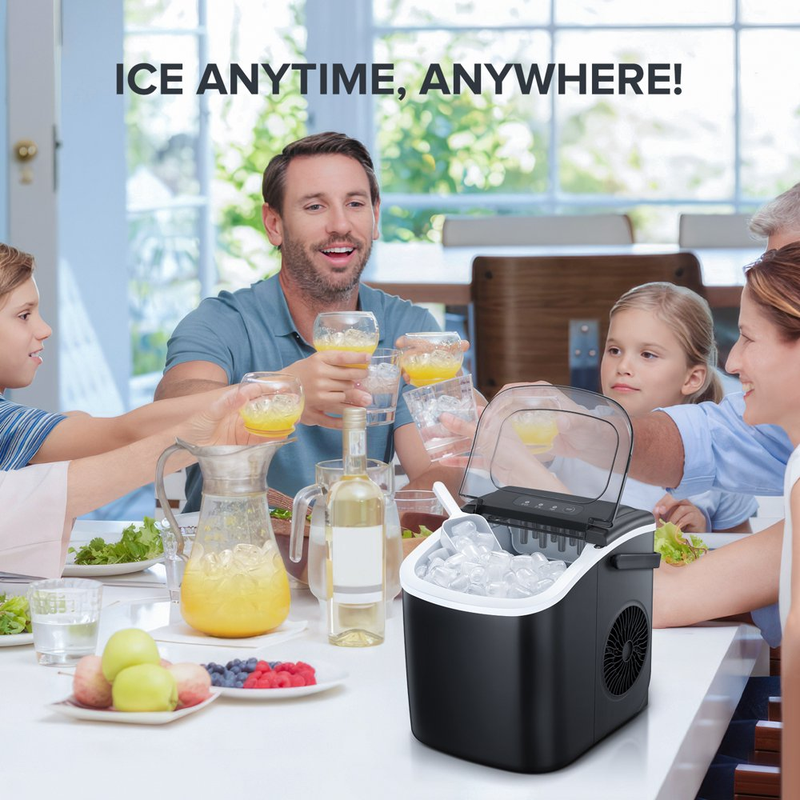 Self-Cleaning Portable Ice Maker Machine with Handle, 9 Bullet-Shaped Ice Cubes Ready in 6 Mins, 26Lbs/24H