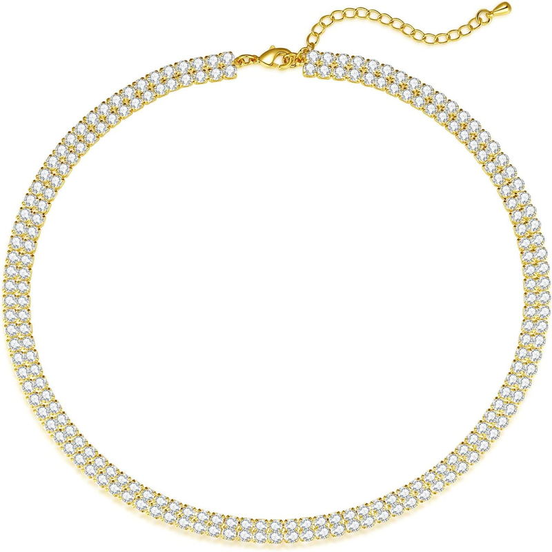 14K Gold Plated Rhinestone Dainty Choker Necklace