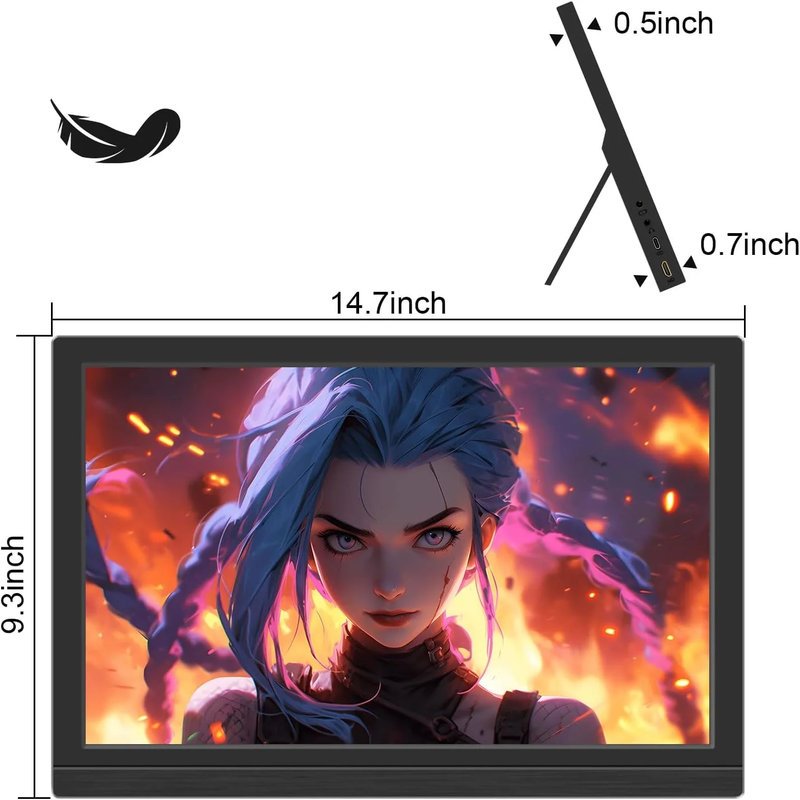 15.6 in Portable Monitor - 1920x1080P FHD IPS Panel with USB C and HDMI Port