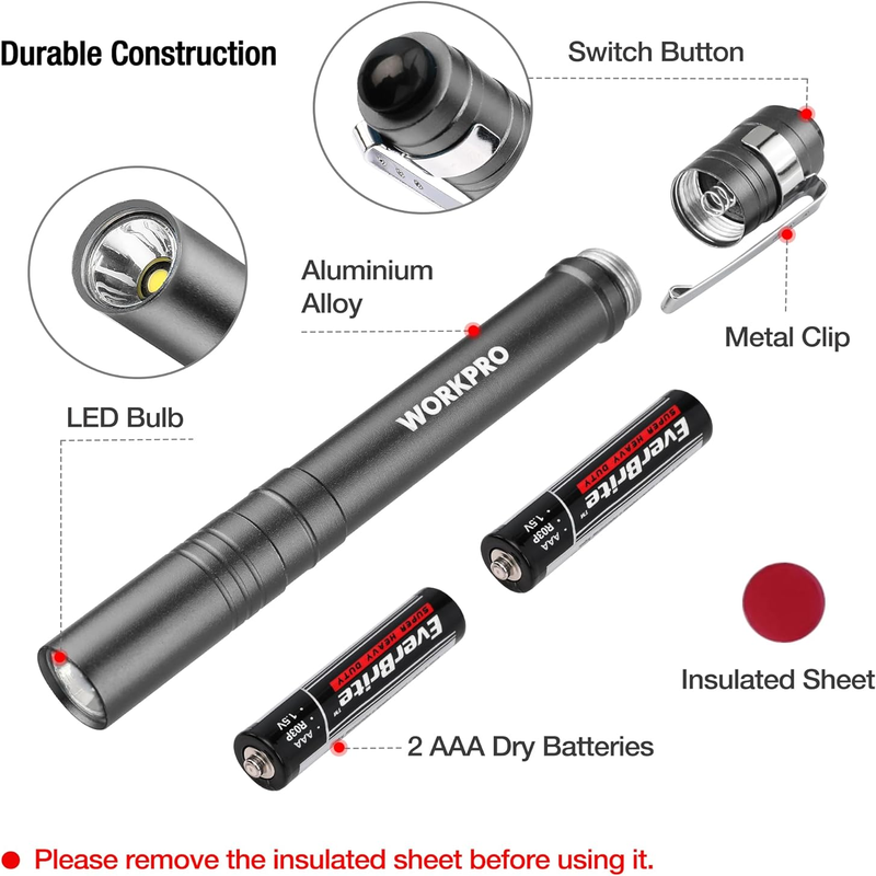 4 Pack LED Pen Lights, Aluminum Pen Flashlights with Clip - 2AAA Batteries Included