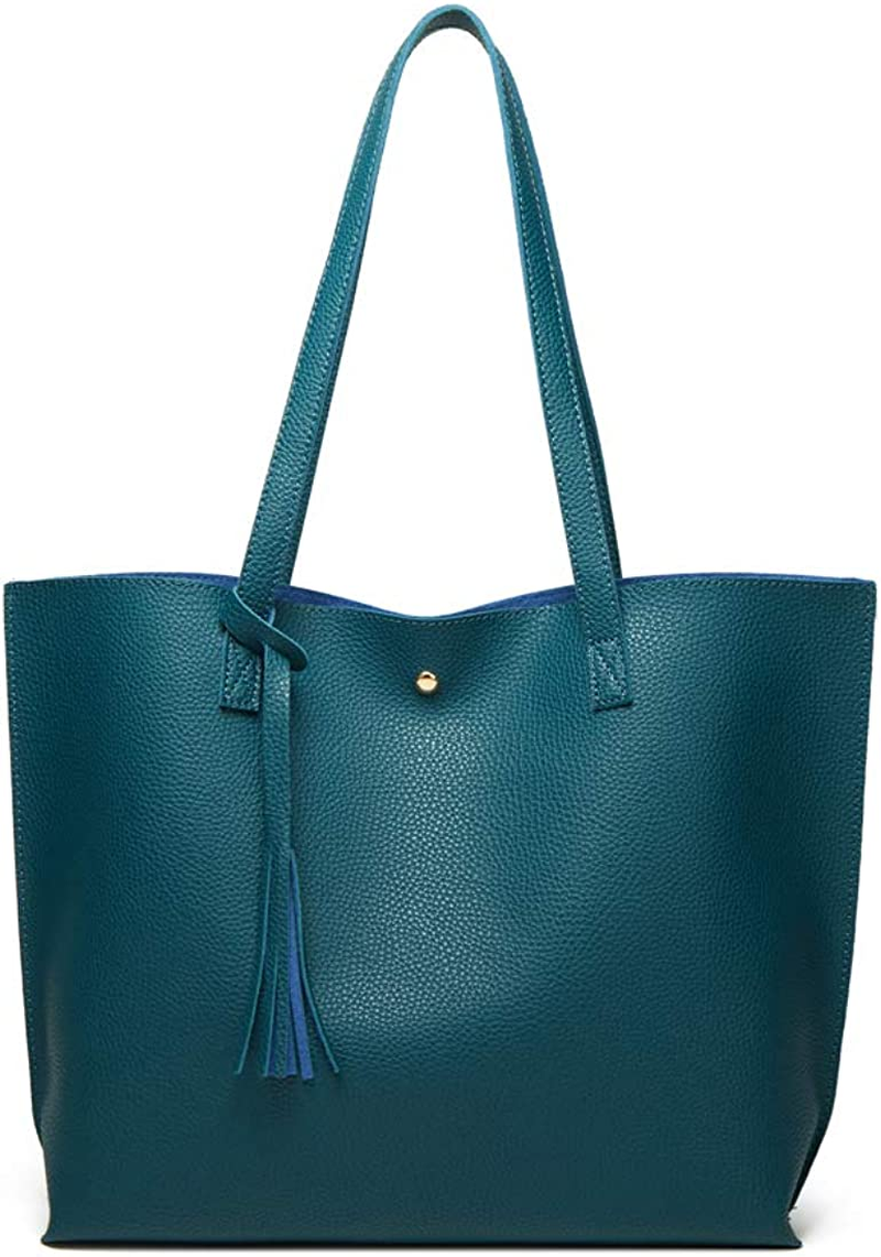 Women S Soft Faux Leather Tote Shoulder Bag from Dreubea, Big Capacity Tassel Handbag