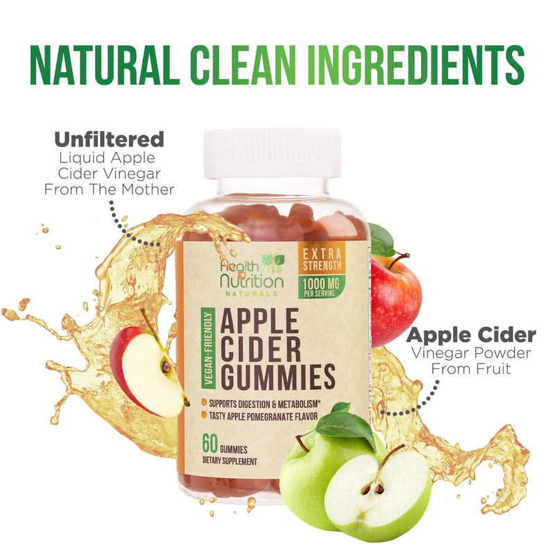 Vegan Apple Cider Vinegar Gummies - Max Strength 1000mg - 60 Gummies