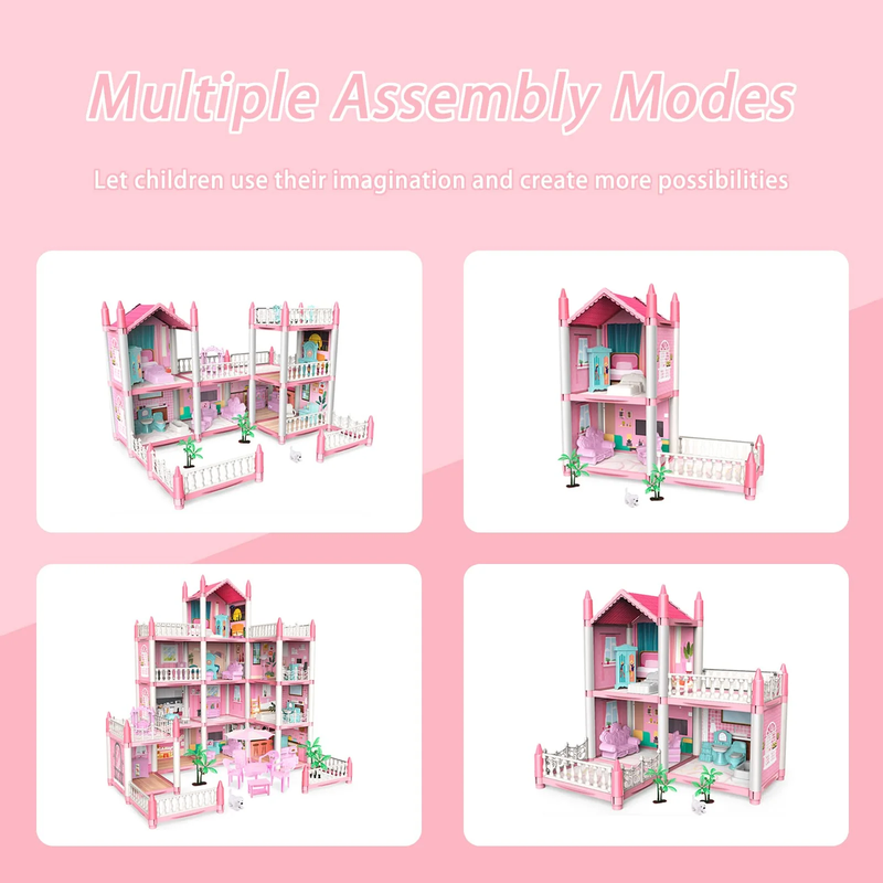 4-Story Doll House with 11 Rooms 4 Doll Toy Figures