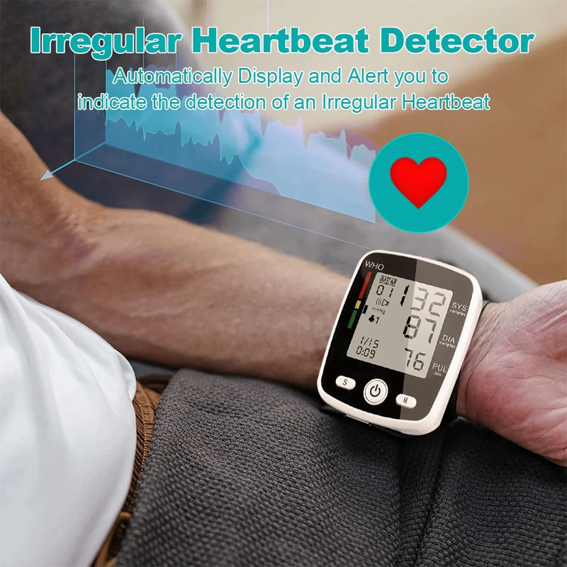 Rechargeable Wrist Blood Pressure Monitor with Voice Broadcast and 180 Memory for Dual Users