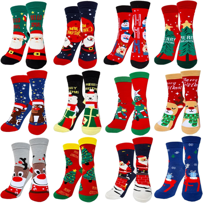 12 Pairs Christmas Socks - Fun Colorful Holiday Socks