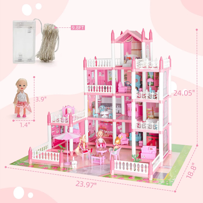 4-Story Doll House with 11 Rooms 4 Doll Toy Figures