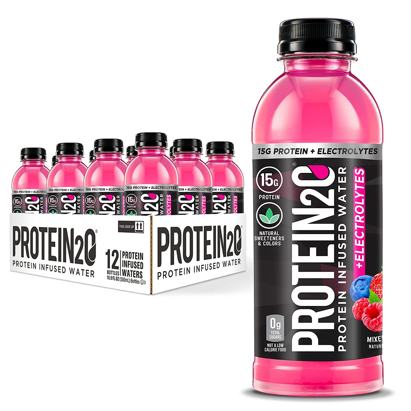 Protein2O + Electrolytes, Low Calorie Protein Infused Water, 15G Whey Protein Isolate, Strawberry Banana, 16.91 Fl Oz (Pack of 12)