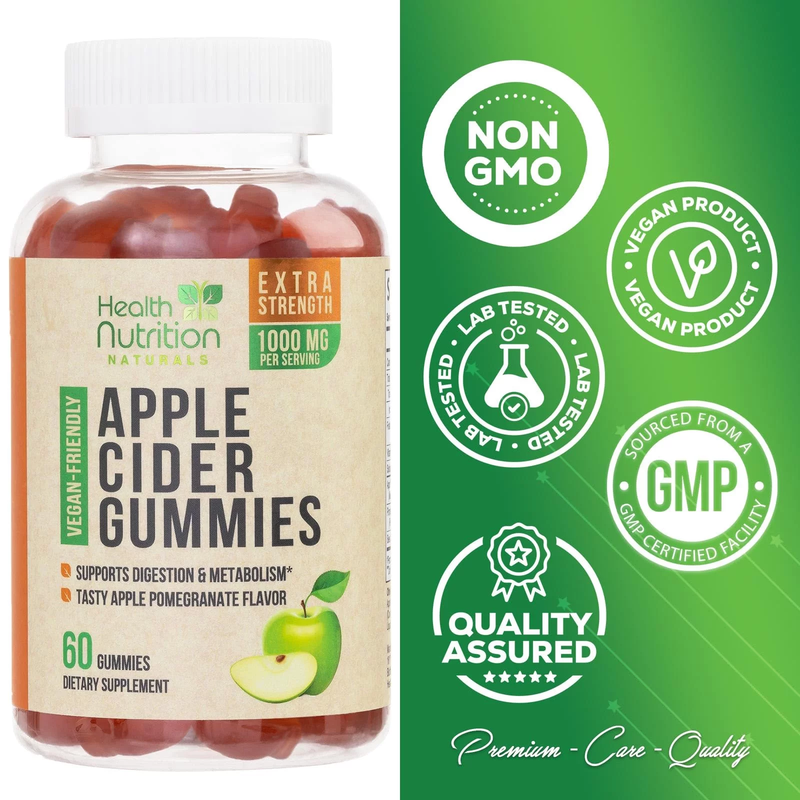 Vegan Apple Cider Vinegar Gummies - Max Strength 1000mg - 60 Gummies