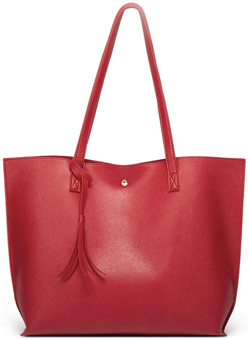 Women S Soft Faux Leather Tote Shoulder Bag from Dreubea, Big Capacity Tassel Handbag