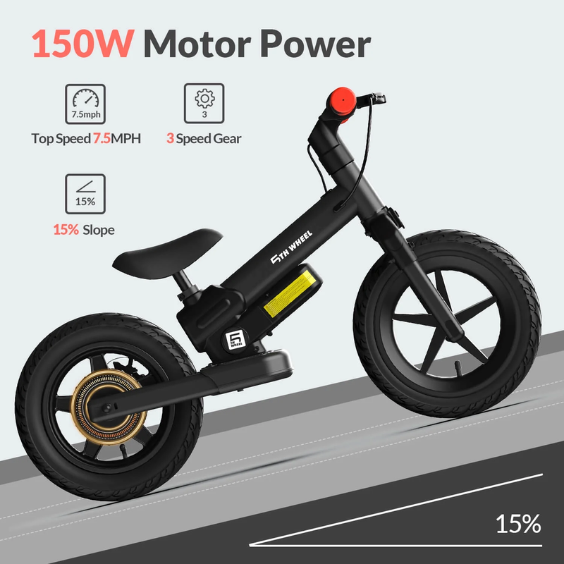 150W Electric Bike for Kids - Balance Bike - 12" Pneumatic Tires with Dual Brake, 3 Speed Modes