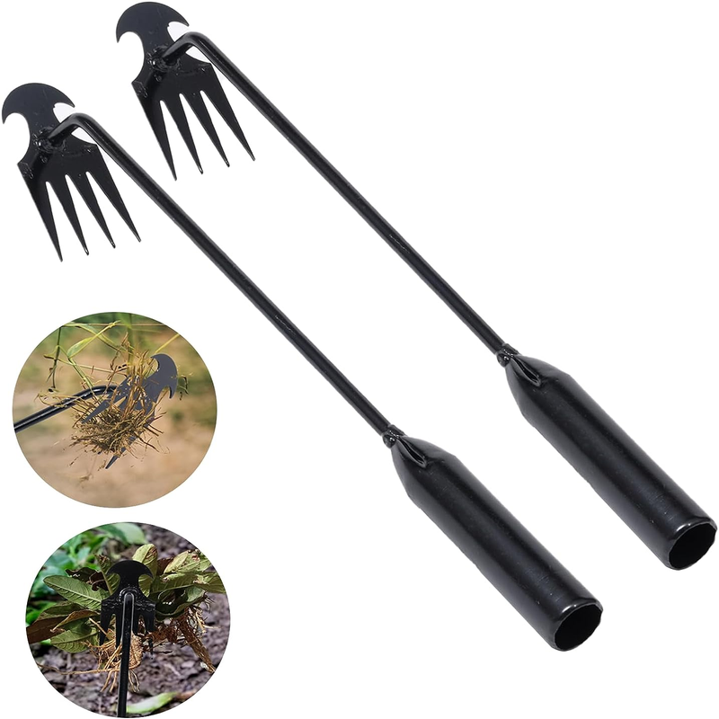 2 Pack Weed Puller Tool For Garden - 4 Teeth Manganese Steel Forged Hand Weeder