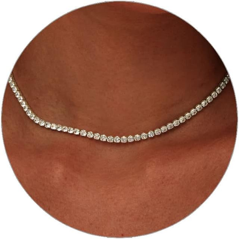 14K Gold Plated Rhinestone Dainty Choker Necklace