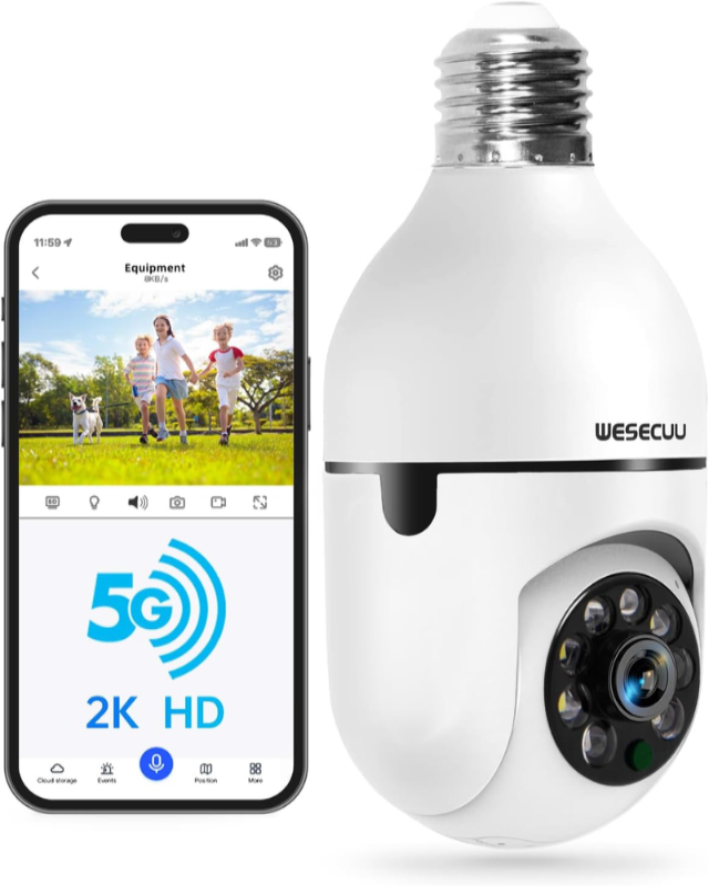  Security Camera Light Bulb - 2K WiFi with Motion Detection, Night Vision, Two-Way Talk