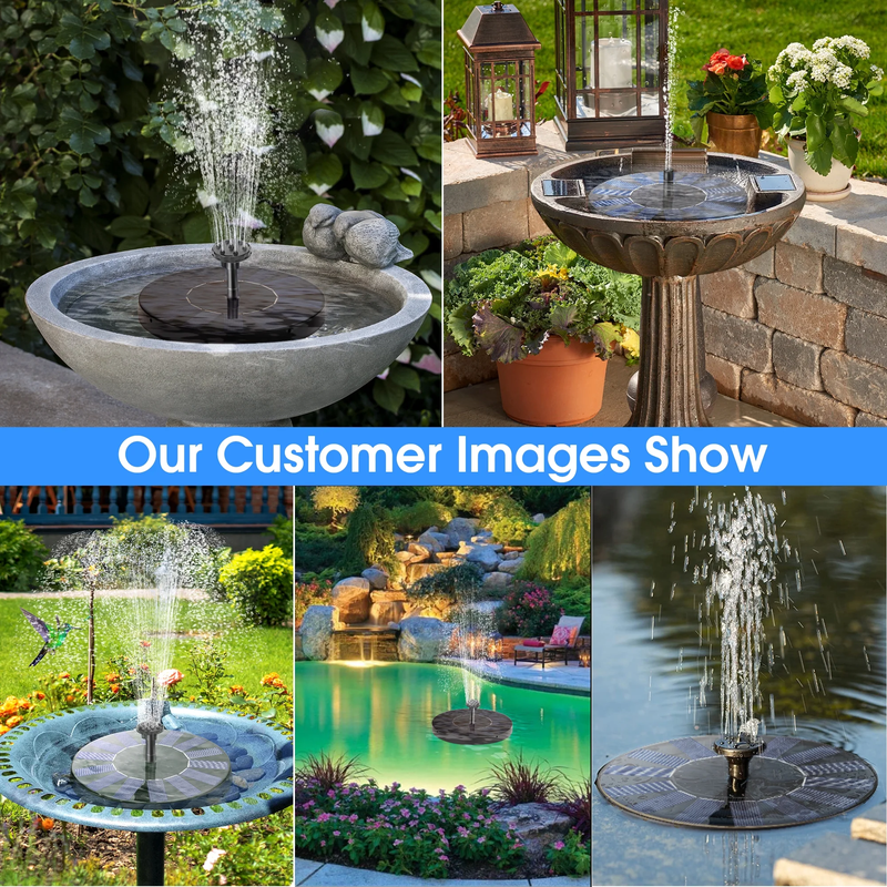 Floating Solar Powered Water Fountain Pump for Bird Bath, Garden, Pond or Pool