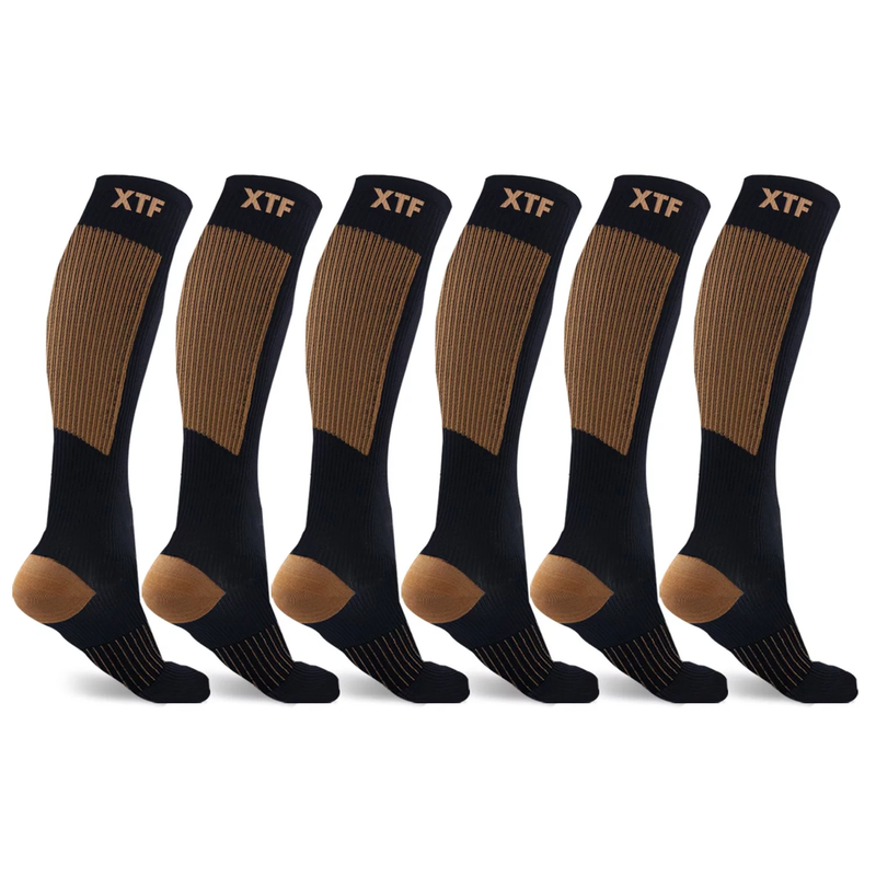 6 Pairs - Copper Compression Socks - Knee High for Running, Athletics, Travel and More