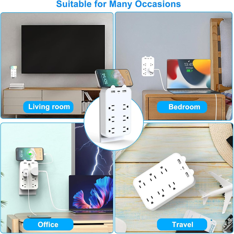 USB Wall Charger Surge Protector 6 Outlet Extender with 3 USB Charging Ports 