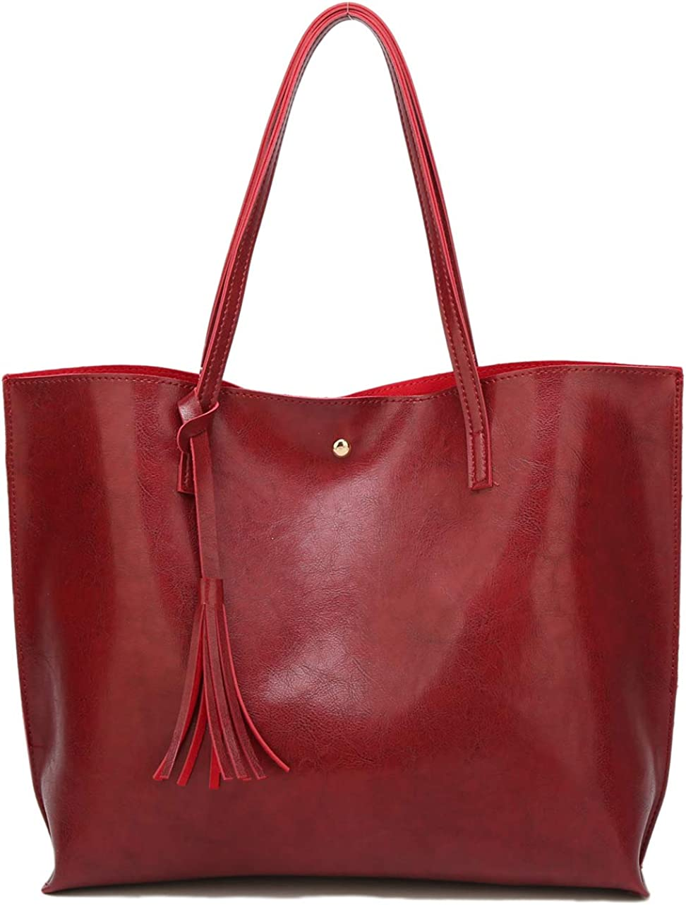 Women S Soft Faux Leather Tote Shoulder Bag from Dreubea, Big Capacity Tassel Handbag