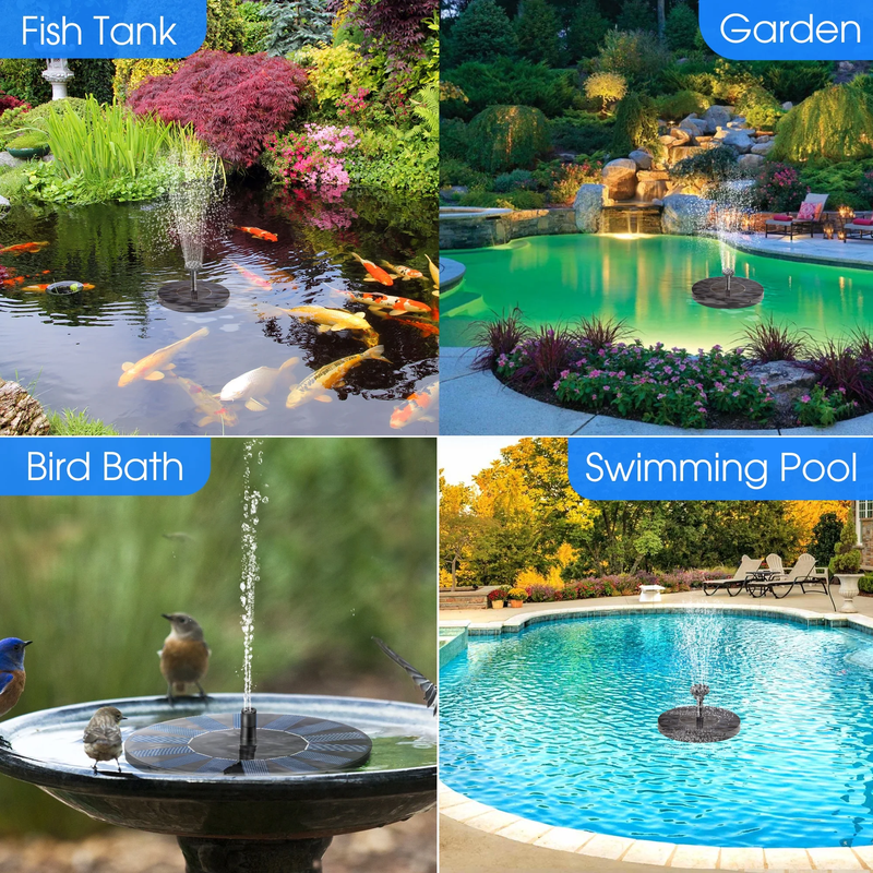 Floating Solar Powered Water Fountain Pump for Bird Bath, Garden, Pond or Pool