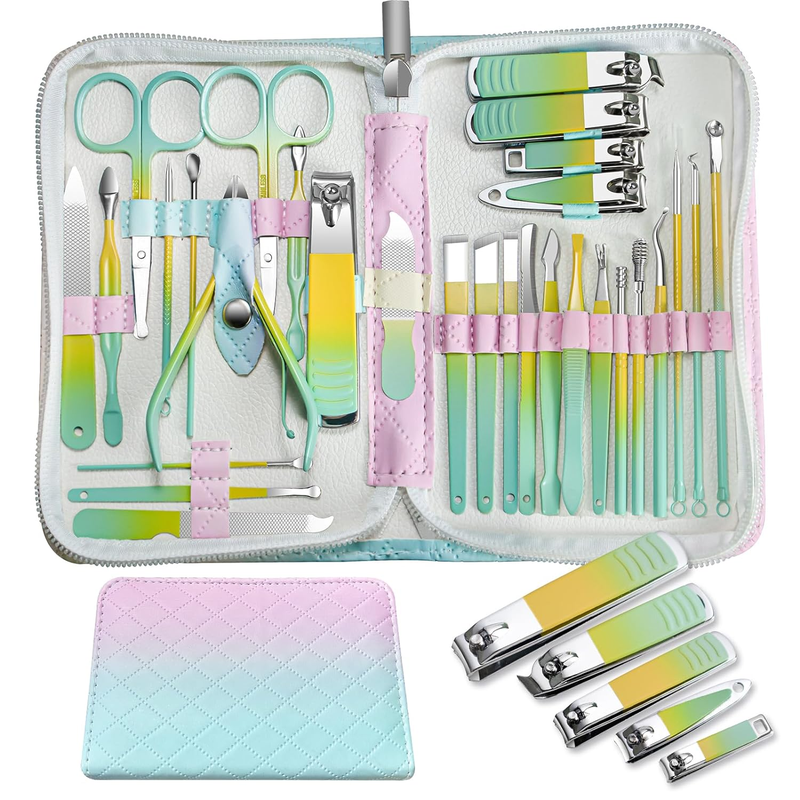 30 Piece Stainless Steel Professional Grooming Kit for Nail Care with Travel Case