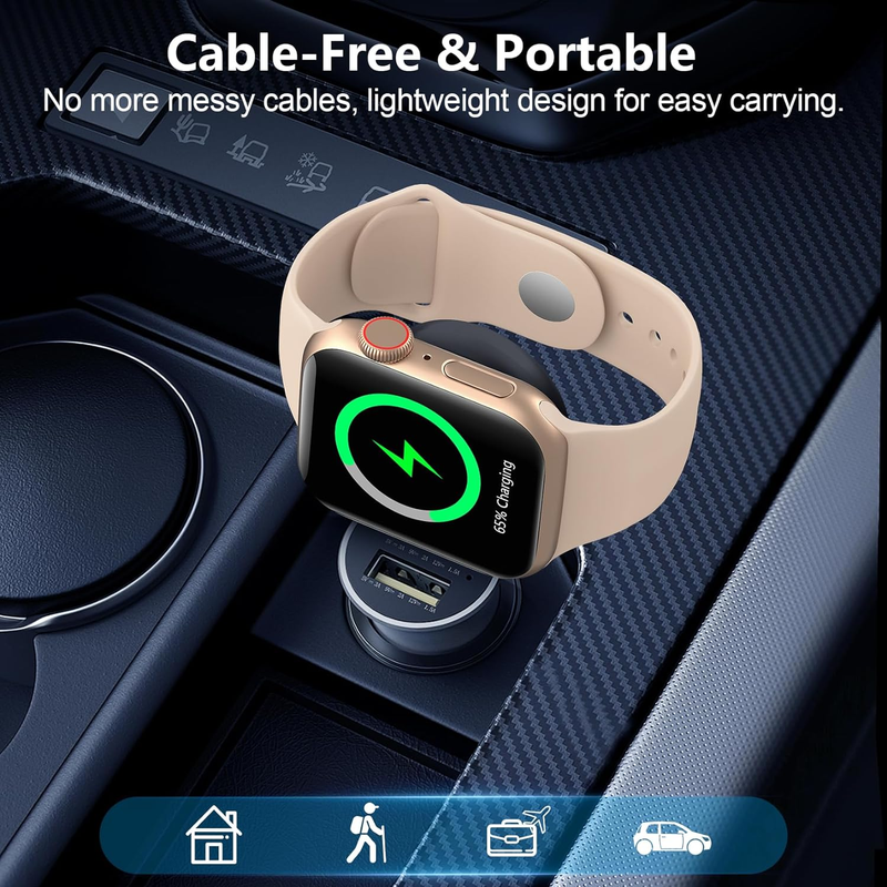  Magnetic Portable Watch Charger USB C&USB A Fast Wireless Charging Compatible with iPhones