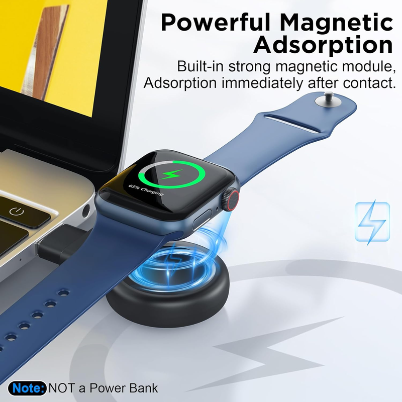  Magnetic Portable Watch Charger USB C&USB A Fast Wireless Charging Compatible with iPhones