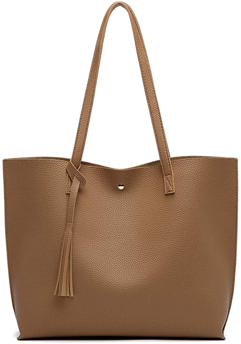 Women S Soft Faux Leather Tote Shoulder Bag from Dreubea, Big Capacity Tassel Handbag