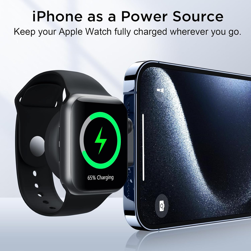  Magnetic Portable Watch Charger USB C&USB A Fast Wireless Charging Compatible with iPhones