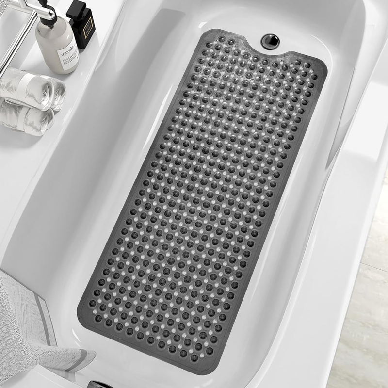 Extra Long Non-Slip Shower Mat, 40x16 with Suction Cups and Drain Holes, Machine Washable