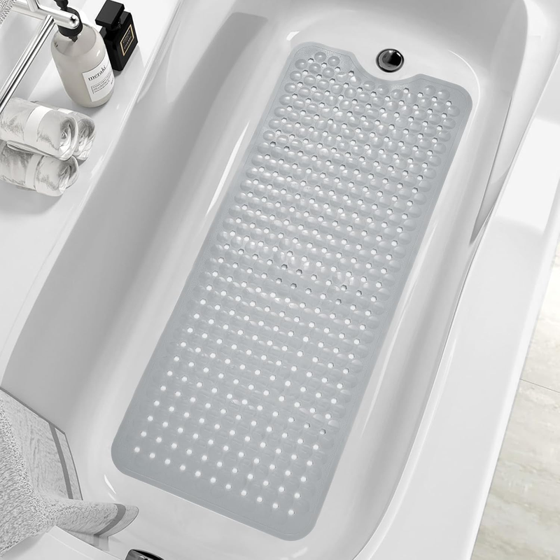 Extra Long Non-Slip Shower Mat, 40x16 with Suction Cups and Drain Holes, Machine Washable