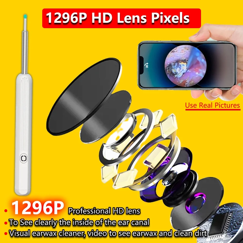 11 Pcs Wireless Earpick, Ear Wax Removal Kit with Camera 1296P HD with 6 LED Lights & Silicone Soft Ear Tips 