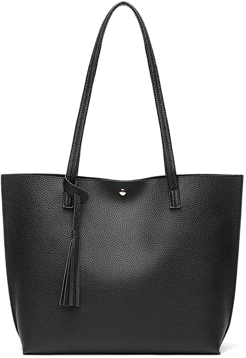 Women S Soft Faux Leather Tote Shoulder Bag from Dreubea, Big Capacity Tassel Handbag