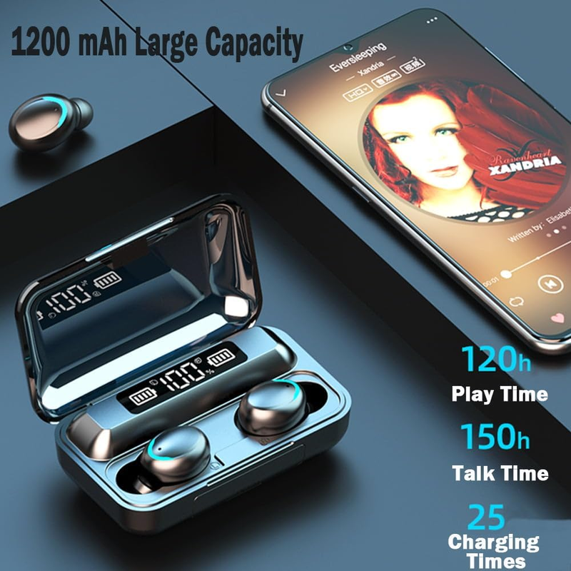 Wireless Bluetooth Earbuds, 5.3 Bluetooth, IPX7 Waterproof, Wireless Charging Case & Dual Power Display