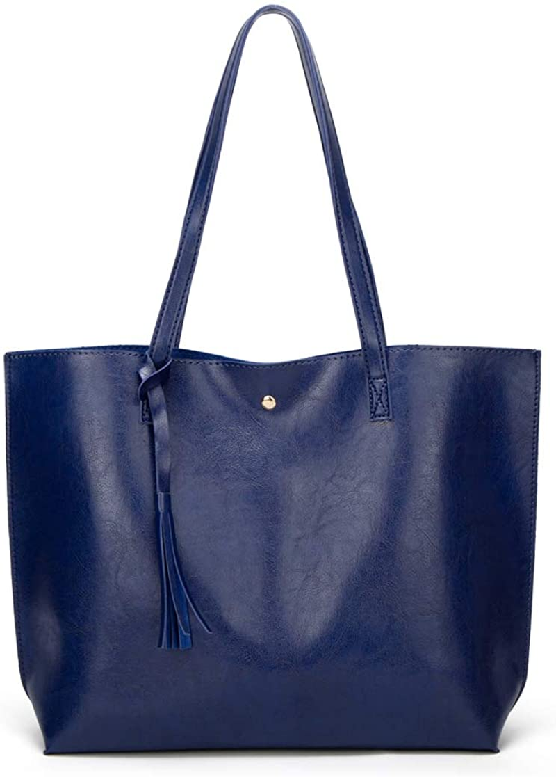 Women S Soft Faux Leather Tote Shoulder Bag from Dreubea, Big Capacity Tassel Handbag