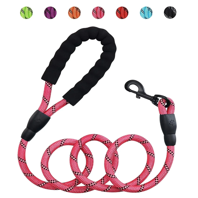 5 Foot Reflective Strong Rope Dog Leash with Comfortable Padded Handle & Heavy Duty Metal Clasp