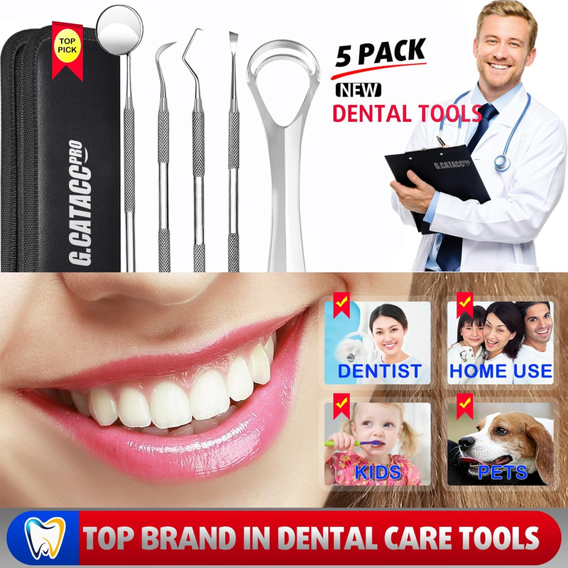5 Piece Kit with Case - Dental Tools, Dental Hygiene Kit, Oral Care 