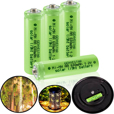 AA Solar Light Batteries - Rechargeable NIMH 600mAh 1.2V for Garden Lawn Landscaping Solar Lamps