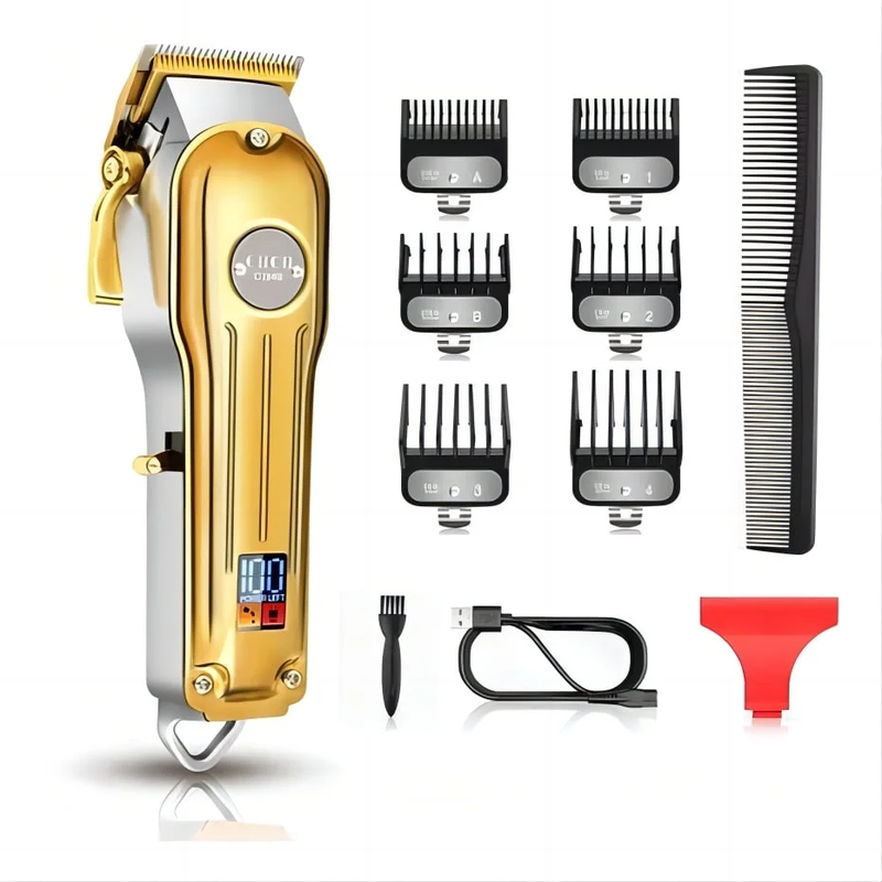 Cordless Metal Hair Clippers - Professional Trimmer Kit, LED Display USB Rechargeable