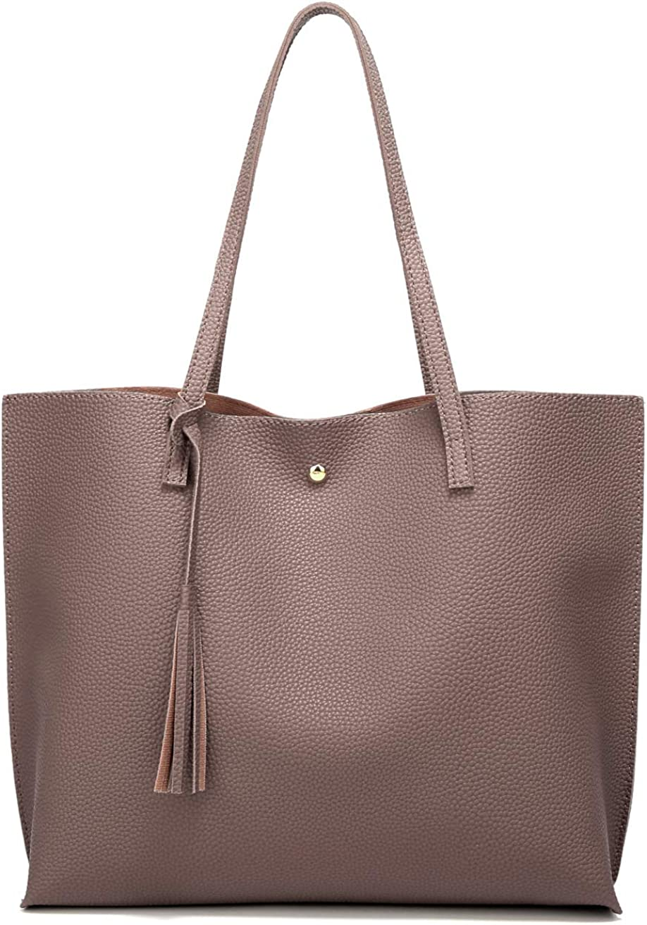 Women S Soft Faux Leather Tote Shoulder Bag from Dreubea, Big Capacity Tassel Handbag