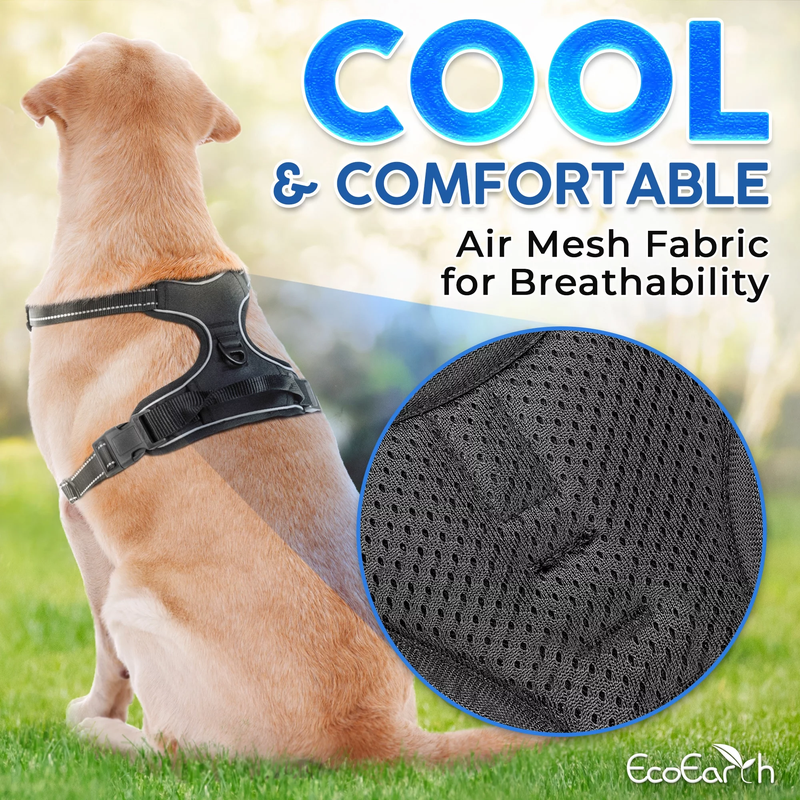 Dog Harness Soft-Padded w/ Reflective Strips for Running, Hiking & Training
