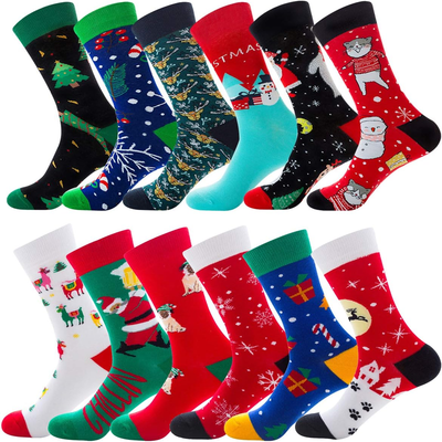 12 Pairs Men's Christmas Socks, Christmas Gifts Holiday Fun Novelty Cotton Socks