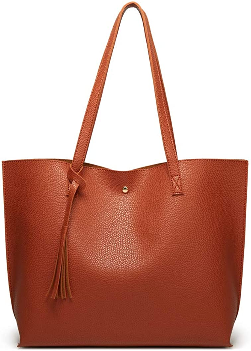 Women S Soft Faux Leather Tote Shoulder Bag from Dreubea, Big Capacity Tassel Handbag