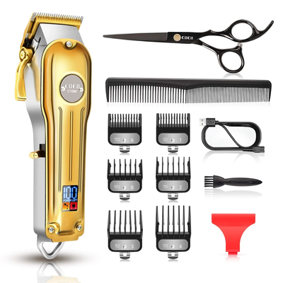 Cordless Metal Hair Clippers - Professional Trimmer Kit, LED Display USB Rechargeable