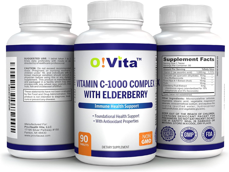 Vitamin C-1000 Complex with Elderberry (Sambucus Nigra), Supports Immune Health and Energy Levels