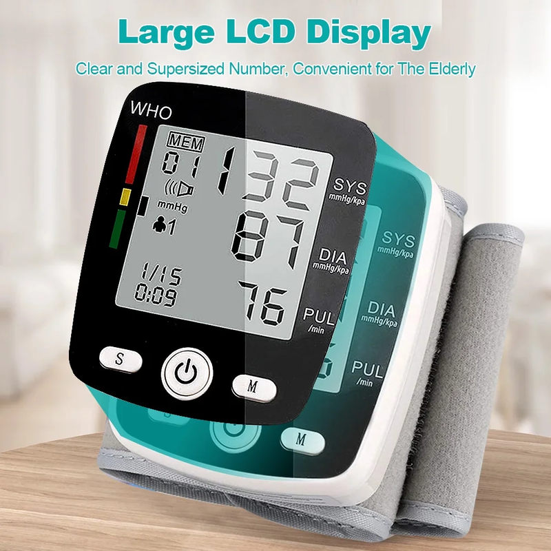 Rechargeable Wrist Blood Pressure Monitor with Voice Broadcast and 180 Memory for Dual Users
