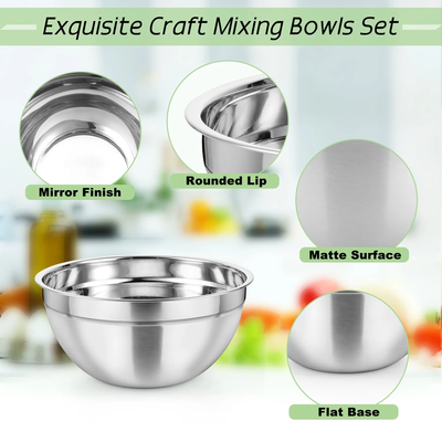 5Pack Nesting Stainless Steel Mixing Bowls Set for Meal Preparation