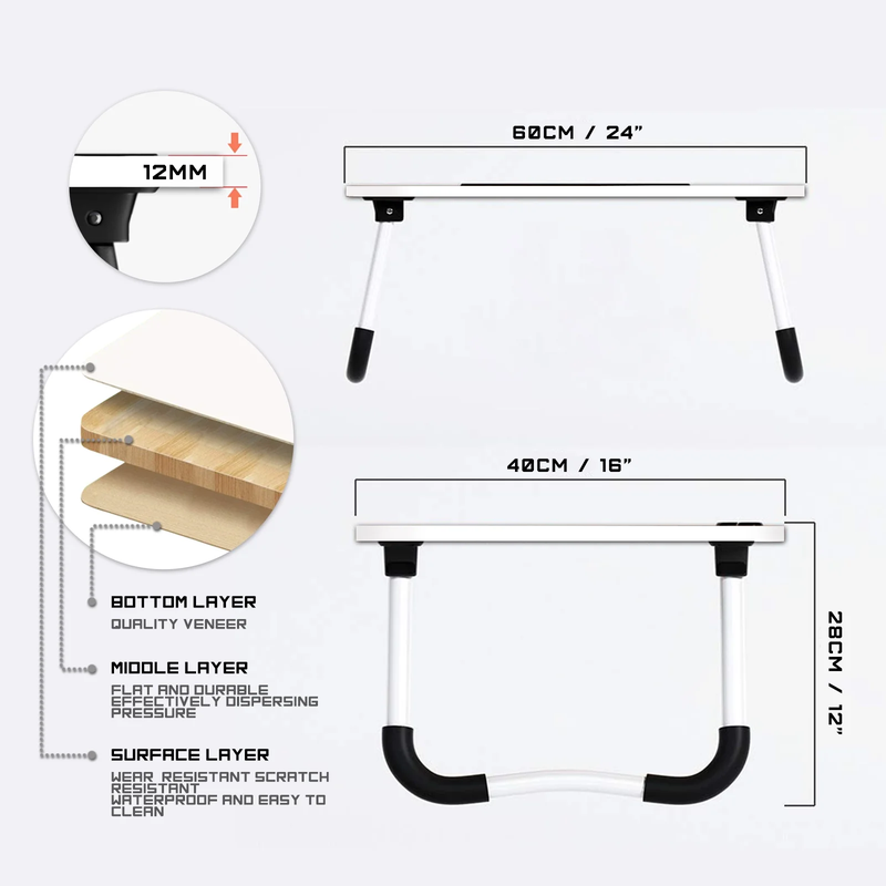 Ergonomic Foldable Lap Desk with Accessory Slots with Anti-Slip Design