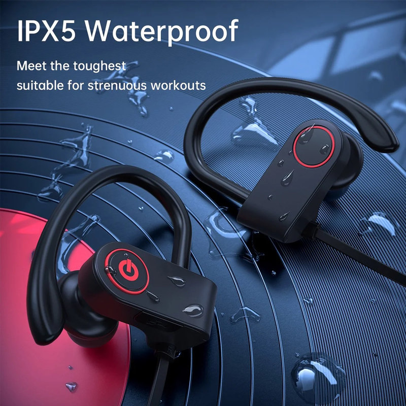  Wireless Sports Earphones w/ Mic - IPX7 Waterproof HD Stereo Sweatproof In-Ear Earbuds